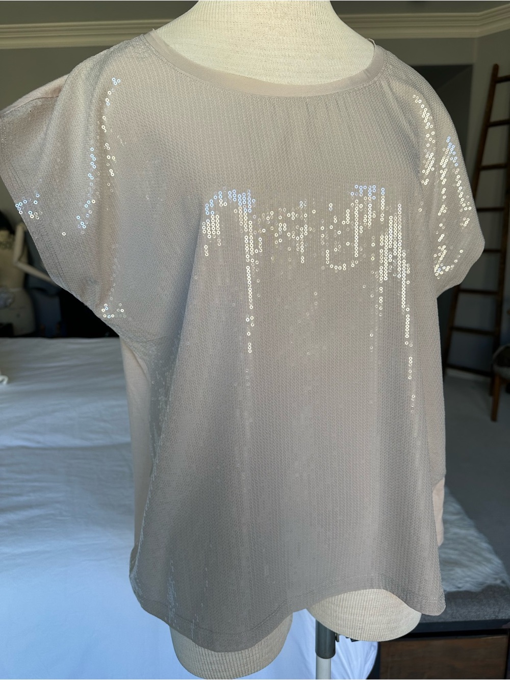 Chico's Sequin Top pale blush beige size medium (2)